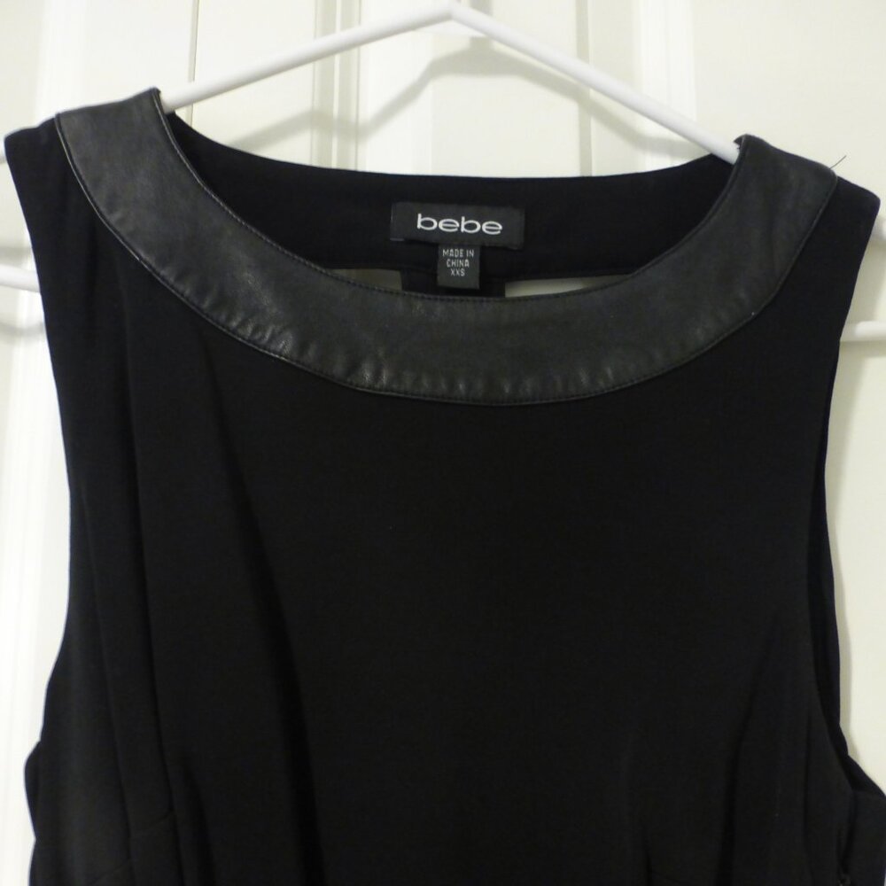 BEBE Black T-back mini dress with faux leather belt and trim - Picture 3 of 12